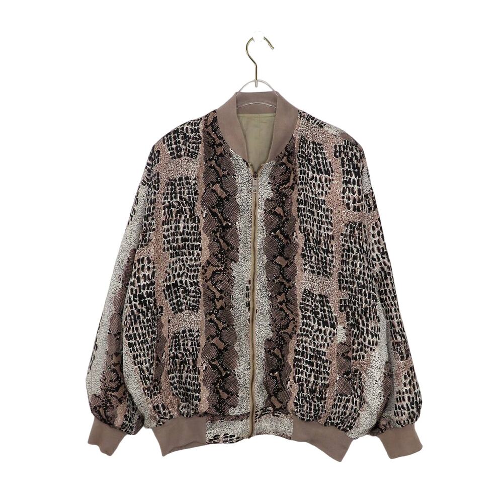 1980s Vintage Brown Snakeskin Reversible Bomber Jacket Large